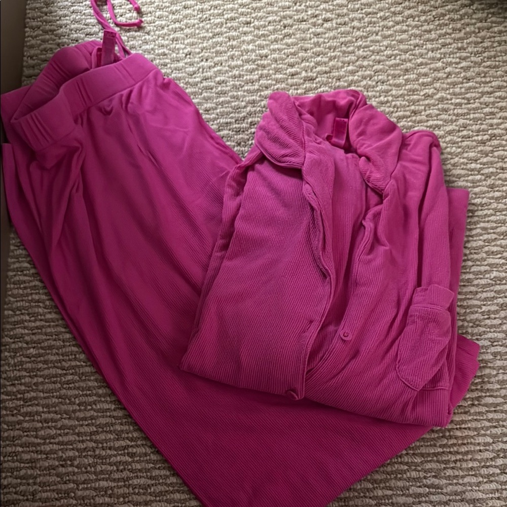 SKIMS Pink Plush Pajama Set